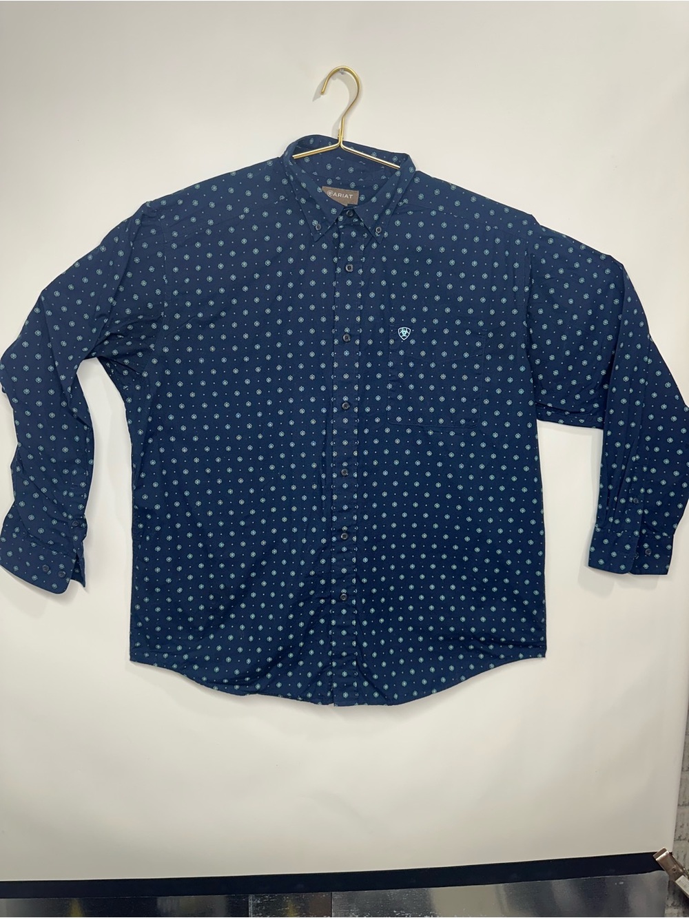 Ariat Men’s XL Percy Long Sleeve Button Down Shirt Navy Geometric Western